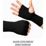 Gazelmanya Hazır Bandaj 1 Çift Boks Bandajı Siyah Eldiven Giyilebilir Boks Bandajı Hazır Boks Bandajı El Sargısı Hazır - S - M