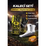 Gazelmanya Panther Kaleci Eldiveni + Kaydırmaz Futbol Çorabı Seti Yetişkin ve Çocuk Kaleci Eldiveni Futbol Kaleci Eldiveni - Sarı - Siyah - 10