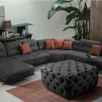 Gazzini Furniture Antrasit Kare Chester Model Kapitoneli Orta Puf 75x75 cm