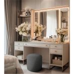 Gazzini Furniture Diana Slim Line Luxury Gri Puf Havlu Kumaş, Silindir, Dekoratif Makyaj Masası Pufu - 41 x 41 cm