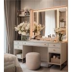 Gazzini Furniture Diana Slim Line Luxury Krem Puf Havlu Kumaş, Silindir, Dekoratif Makyaj Masası Pufu