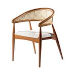 Gazzini Furniture Gazel Hasırlı Beyaz Teddy Hazeran Açık Ceviz Ahşap Bohem Sandalye - Açık Ceviz - Beyaz