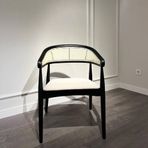 Gazzini Furniture Gazel Hasırlı Beyaz Teddy Hazeran Siyah Ahşap Bohem Sandalye
