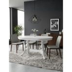 Gazzini Furniture Lindon Çift Baba Ayaklı Açılır Masif Ahşap Oval Yemek Masası 100X170 - Beyaz - 170x100