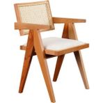 Gazzini Furniture Luna Beyaz Pergel Hazeranlı Model Hasırlı Natural Ahşap Sandalye - Natural - Beyaz