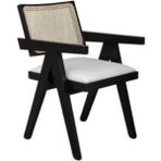 Gazzini Furniture Luna Beyaz Pergel Hazeranlı Model Hasırlı Siyah Ahşap Sandalye - Siyah - Beyaz