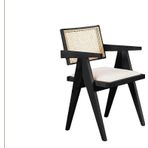 Gazzini Furniture Luna Beyaz Pergel Hazeranlı Model Hasırlı Siyah Ahşap Sandalye
