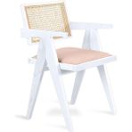 Gazzini Furniture Luna pergel hazeranlı model hasırlı natural ahşap sandalye - Beyaz - Krem