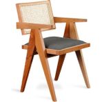 Gazzini Furniture Luna Pergel Hazeranlı Model Hasırlı Natural Ahşap Sandalye - Natural - Antrasit