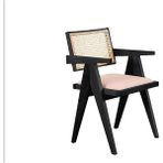 Gazzini Furniture Luna pergel hazeranlı model hasırlı natural ahşap sandalye - Siyah - Krem