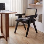 Gazzini Furniture Luna Siyah Pergel Hazeranlı Model Hasırlı Siyah Ahşap Sandalye - Siyah - Siyah