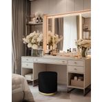 Gazzini Furniture Lungo Roller Gold Kaplama Pofuduk Puf Siyah Silindir Makyaj Masası Puf Koltuğu