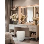 Gazzini Furniture Lungo Roller Silver Kaplama Pofuduk Puf Beyaz Silindir Makyaj Masası Puf Koltuğu