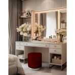 Gazzini Furniture Lungo Roller Silver Kaplama Pofuduk Puf Bordo Silindir Makyaj Masası Puf Koltuğu - 41 x 41 cm