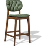 Gazzini Furniture Olivya Kapitoneli Ahşap Bar Sandalyesi - Ceviz-Yeşil