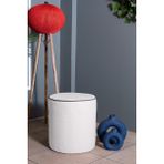 Gazzini Furniture Valeria Puf - Beyaz Keten Kumaş Silindir Dekoratif Puf - 40x40