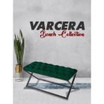 Gazzini Furniture Varcera Beyaz Puf Çapraz Metal Ayaklı, Kapitoneli Chester Model Bench - Yeşil - 40 x 100 cm