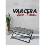 Gazzini Furniture Varcera Bordo Puf Çapraz Metal Ayaklı, Kapitoneli Chester Model Bench - Gri - 40 x 100 cm