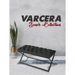 Gazzini Furniture Varcera Gri Puf Çapraz Metal Ayaklı, Kapitoneli Chester Model Bench - Antrasit - 40 x 100 cm