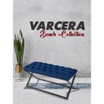 Gazzini Furniture Varcera Krem Puf Çapraz Metal Ayaklı, Kapitoneli Chester Model Bench - Mavi - 40 x 100 cm