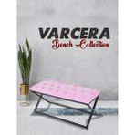 Gazzini Furniture Varcera Siyah Puf Çapraz Metal Ayaklı, Kapitoneli Chester Model Bench - Pembe - 40 x 100 cm