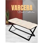 Gazzini Furniture Varcera Sliced Beyaz Puf Çapraz Metal Ayaklı, Dilimli Model Bench