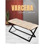 Gazzini Furniture Varcera Sliced Krem Puf Çapraz Metal Ayaklı, Dilimli Model Bench