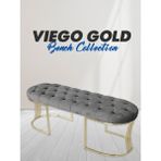 Gazzini Furniture Viego Gold Gri Puf Luxery MetalGold Ayak Chester Model Yatak Ucu Bench - 45 x 140 cm