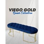 Gazzini Furniture Viego Gold Mavi Puf Luxery Metal Gold Ayak Chester Model Yatak Ucu Bench - 45 x 140 cm