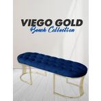Gazzini Furniture Viego Gold Mavi Puf Luxery Metal Gold Ayak Chester Model Yatak Ucu Bench