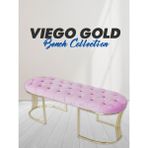 Gazzini Furniture Viego Gold Pembe Puf Luxery Metal Gold Ayak Chester Model Yatak Ucu Bench - 45 x 140 cm