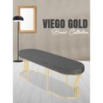 Gazzini Furniture Viego Gold Smooth Bench Lüks Metal Gold Ayak, Chester Model Yatak Ucu Gri Puf - 45x140