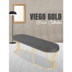 Gazzini Furniture Viego Gold Smooth Bench Lüks Metal Gold Ayak, Chester Model Yatak Ucu Gri Puf