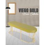 Gazzini Furniture Viego Gold Smooth Bench Lüks Metal Gold Ayak, Chester Model Yatak Ucu Hardal Puf - 45x140