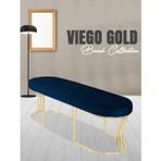 Gazzini Furniture Viego Gold Smooth Bench Lüks Metal Gold Ayak, Chester Model Yatak Ucu Mavi Puf