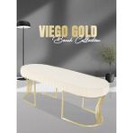 Gazzini Furniture Viego Gold Striped Bench Lüks Metal Gold Ayak, Chester Model Yatak Ucu Beyaz Puf - 45x140
