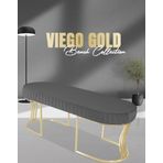 Gazzini Furniture Viego Gold Striped Bench Lüks Metal Gold Ayak, Chester Model Yatak Ucu Gri Puf