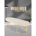 Gazzini Furniture Viego Gold Striped Bench Lüks Metal Gold Ayak, Chester Model Yatak Ucu Krem Puf - 45x140