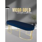 Gazzini Furniture Viego Gold Striped Bench Lüks Metal Gold Ayak, Chester Model Yatak Ucu Mavi Puf - 45x140