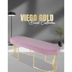 Gazzini Furniture Viego Gold Striped Bench Lüks Metal Gold Ayak, Chester Model Yatak Ucu Pembe Puf