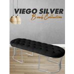 Gazzini Furniture Viego Silver Puf Lüks Metal Gümüş Ayak, Chester Model Yatak Ucu Siyah Bench