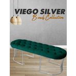 Gazzini Furniture Viego Silver Puf Lüks Metal Gümüş Ayak, Chester Model Yatak Ucuyeşil Bench