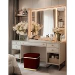 Gazzini Furniture Zengo Gold Twin Line Kare Puf Bordo Kumaş Dekoratif Makyaj Masası Pufu - 45 x 45 cm