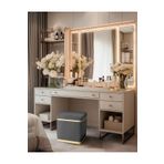 Gazzini Furniture Zengo Gold Twin Line Kare Puf - Gri Kumaş, Dekoratif Makyaj Masası Pufu
