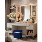 Gazzini Furniture Zengo Gold Twin Line Kare Puf - Mavi Kumaş, Dekoratif Makyaj Masası Pufu
