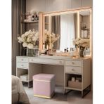 Gazzini Furniture Zengo Gold Twin Line Kare Puf Pembe Kumaş Dekoratif Makyaj Masası Pufu