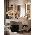 Gazzini Furniture Zengo Gold Twin Line Kare Puf Siyah Kumaş Dekoratif Makyaj Masası Pufu