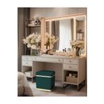 Gazzini Furniture Zengo Gold Twin Line Kare Puf Yeşil Kumaş Dekoratif Makyaj Masası Pufu