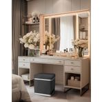 Gazzini Furniture Zengo Silver Twin Line Kare Puf Antrasit Kumaş Dekoratif Makyaj Masası Pufu