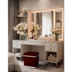 Gazzini Furniture Zengo Silver Twin Line Kare Puf Bordo Kumaş Dekoratif Makyaj Masası Pufu